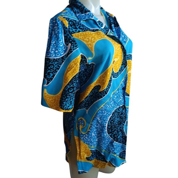 Women's Large Vintage Psychedelic 70s Top Button-Up Shirt Swirl Pattern Pykettes - Picture 4 of 8